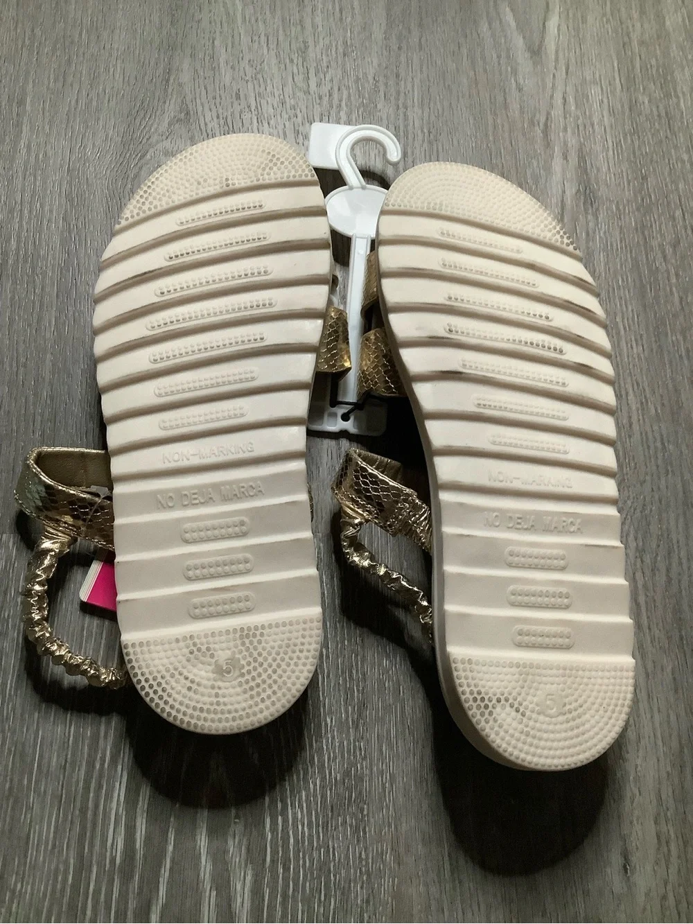 Justice Girls' Gold Textured Scallop Strap Sandals